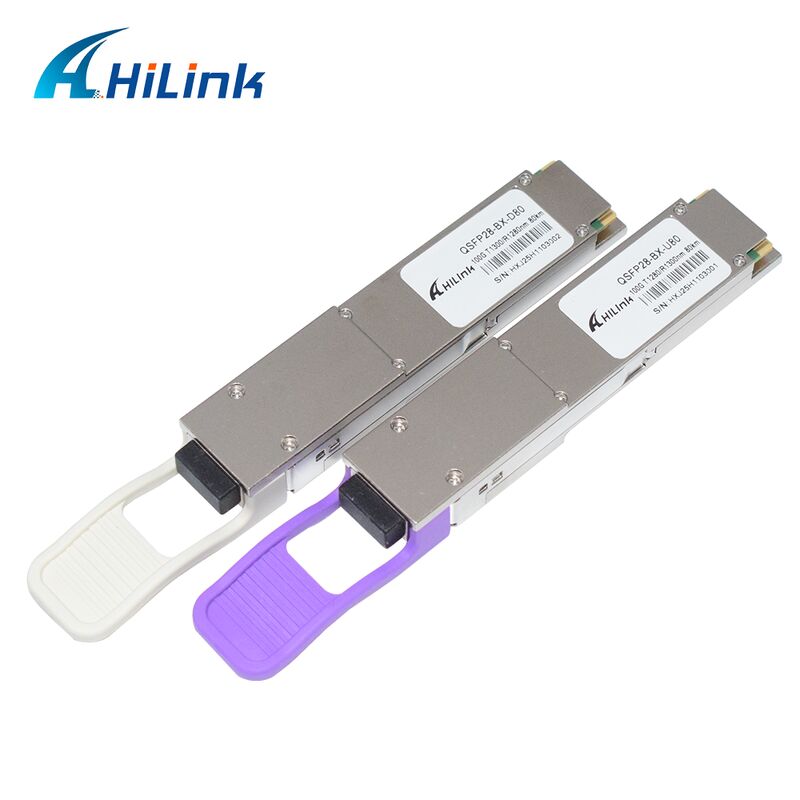Οπτική μονάδα πομποδέκτη Hilink QSFP28-BX-U80/D80 100Gb/s BIDI με εμβέλεια 80km για 100G Ethernet